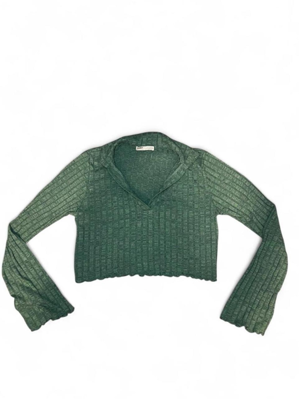 Pull&Bear Cropped V-Neck Knit Sweater - Forest Green